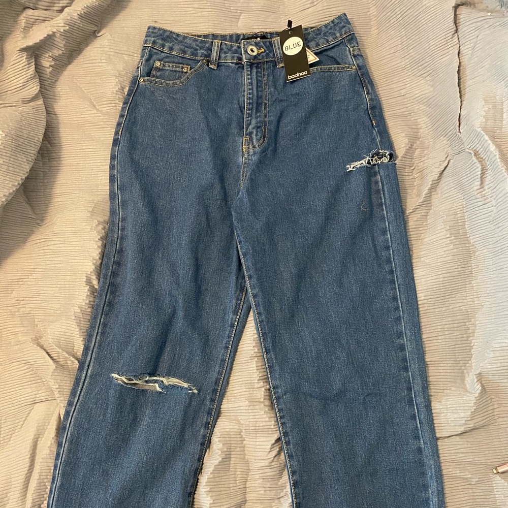Denim straight leg pants